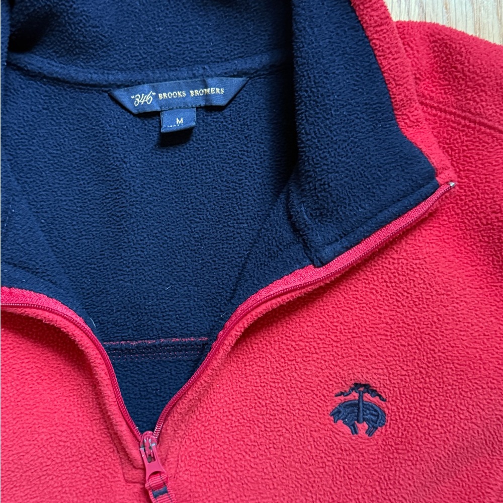 Brooks Brothers Red and Navy Fleece Quarter Zip 1/4 Zip Sweatshirt - Picture 2 of 9